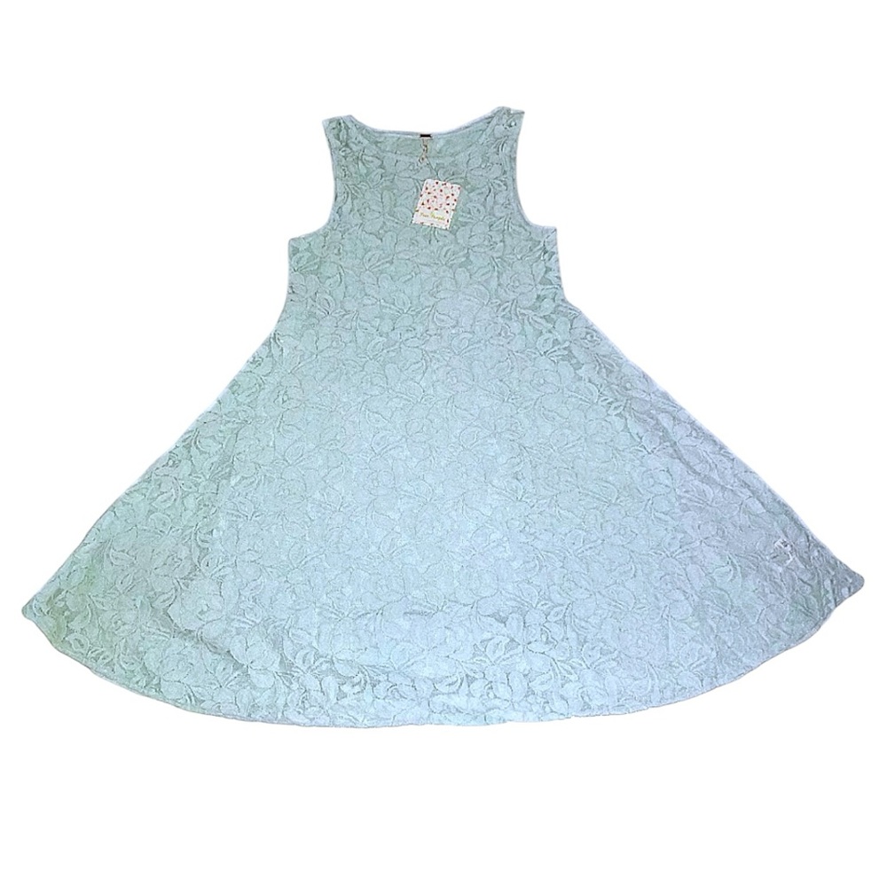 $128 Free People Fit + Flare Dress + Slip XSmall 0 2 Blue Lace Sleeveless NWT